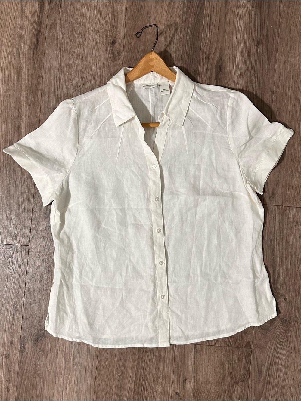 Kim Rogers Linen White Short-Sleeve Button-Down Shirt 100% Linen Lagenlook